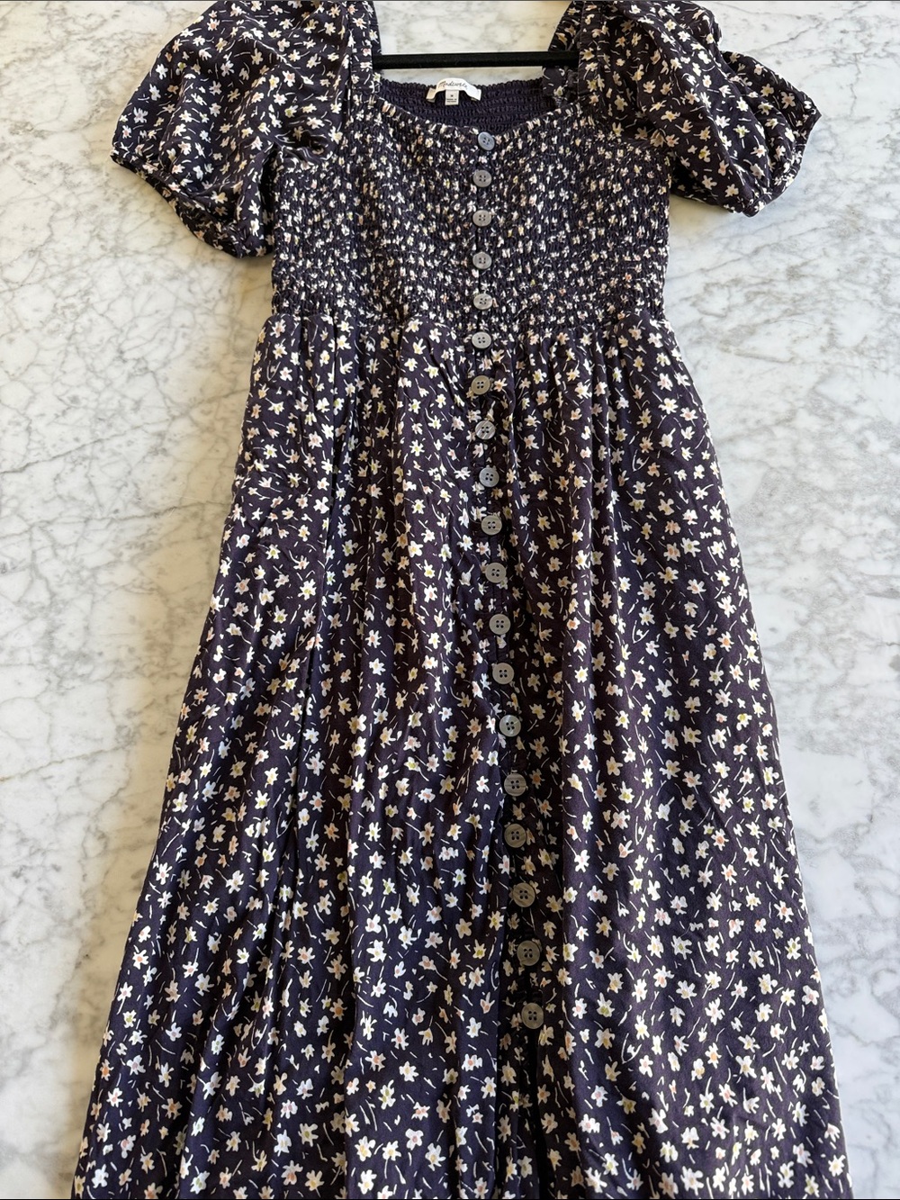 Madewell Smocked Button-Front Floral Midi Dress